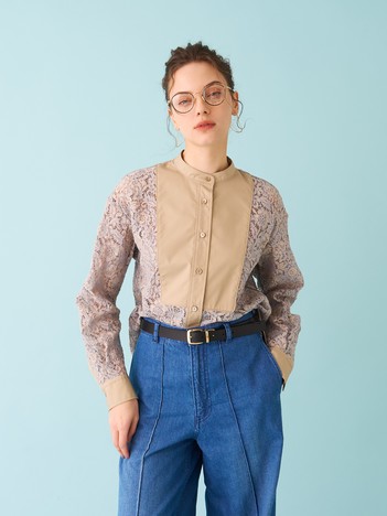 【セットアップ対応】コードレースドッキングシャツ