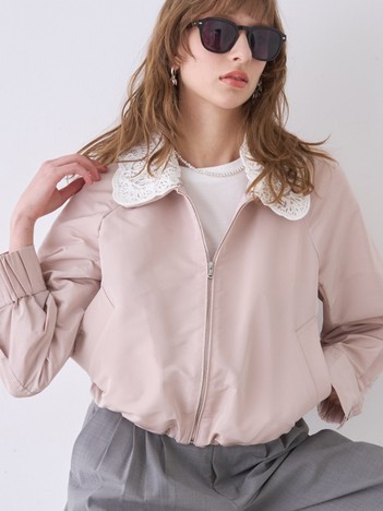 刺繍レース衿タフタブルゾン