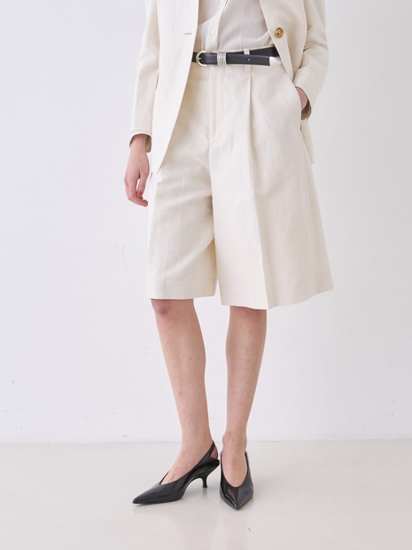 セットアップ対応】リネン混タックハーフパンツ【予約】｜DESIGNWORKS