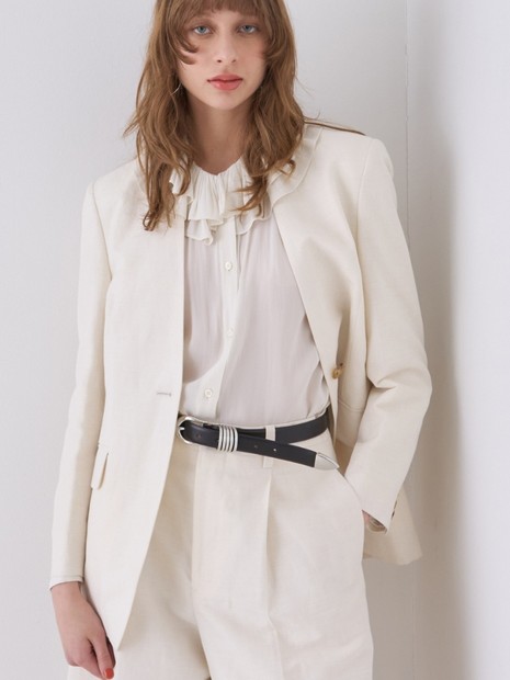 【セットアップ対応】リネン混ノーカラージャケット