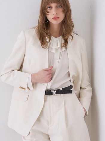 【セットアップ対応】リネン混ノーカラージャケット