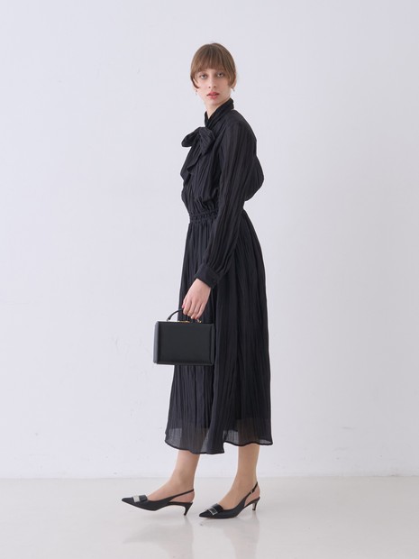 オーガンジープリーツ加工ボウタイワンピース