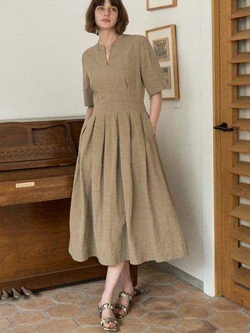 コットンリネンタイプライタータックワンピース