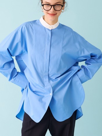 スタンドカラーロングシャツ