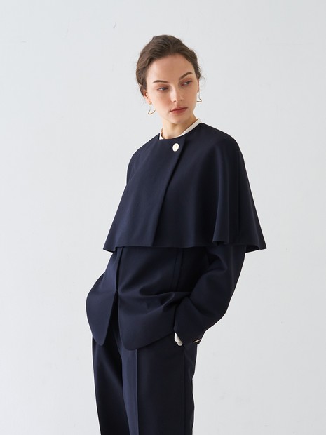 【セットアップ対応】２WAYモヘアポプリンケープ付きジャケット