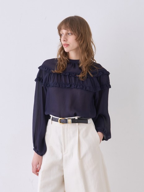 ジョーゼットシアーフリルブラウス