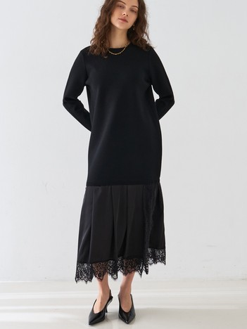 ヘムレースニットドッキングドレス