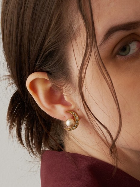 【ADER.bijoux/アデルビジュー】 MOON&STAR pearl earring アシメ イヤリング
