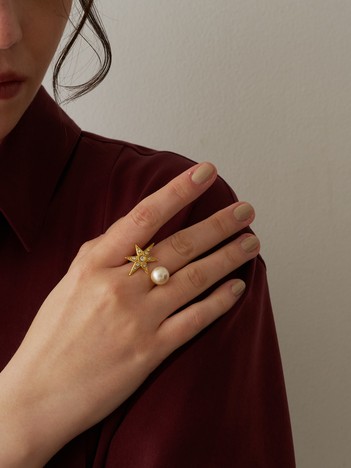 【ADER.bijoux/アデルビジュー】 MOON&STAR pearl ring　オープンリング