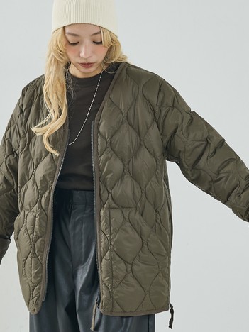 【TAION】ミリタリー Vネック Wジップ ダウンジャケット / ブルゾン