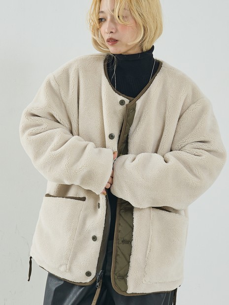 TAION】ミリタリー リバーシブル クルーネック ダウンジャケット