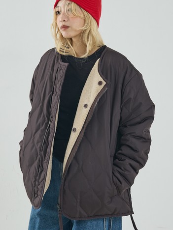 【TAION】ミリタリー リバーシブル クルーネック ダウンジャケット / ブルゾン（キルティング×ボア）