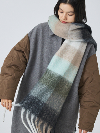 【bell cote】大判 チェック シャギーマフラー/ストール