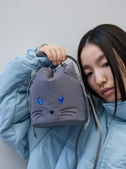 【FAVORI】黒猫 灰猫 巾着ショルダーバッグ