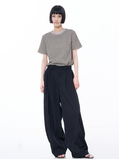 楊柳シボ感 リンガーTシャツ ｜ 半袖 リブ切替 クロップド丈