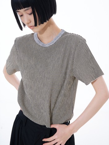 楊柳シボ感 リンガーTシャツ ｜ 半袖 リブ切替 クロップド丈