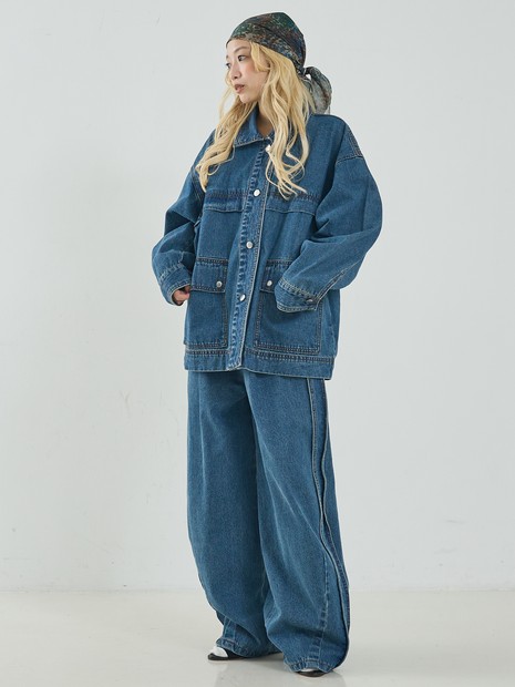 サイドライン タック ワイド ハイウエスト デニムパンツ｜NOMINE / ノミネ