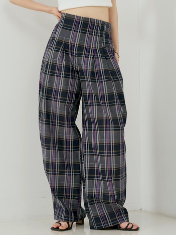 【セットアップ対応】チェック タックパンツ