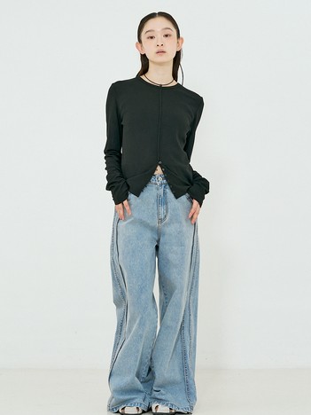 サイドライン ワイド デニムパンツ