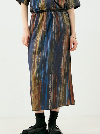 【セットアップ対応】ペイント柄 スリット スカート