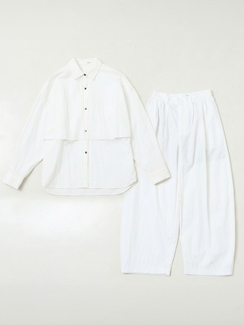 【2点セット/ONLINESTORE限定】ロングヨークシャツ × タックボリュームパンツ セットアップ