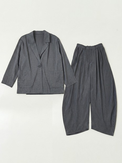 NOMINE - 【2点セット/ONLINESTORE限定】ストライプ柄 ワイドジャケット × タックボリュームパンツ セットアップ【予約】