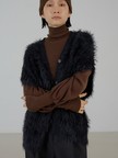 ロング フェザー ニットベスト カーディガン