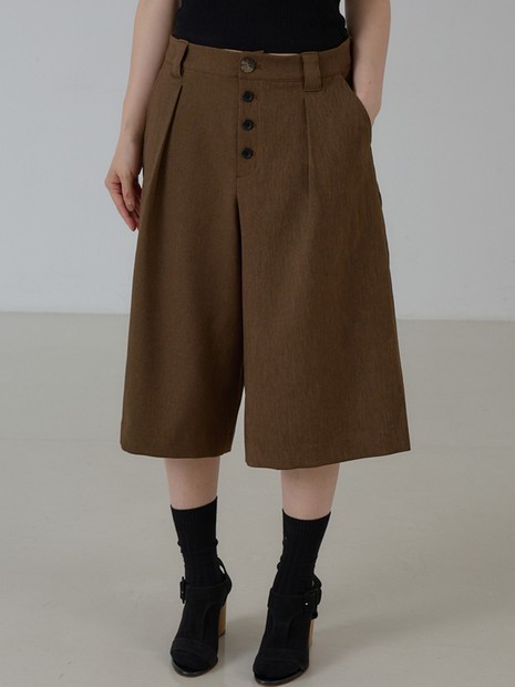 フロントボタン オックス バミューダワイドパンツ｜セットアップ対応 ウールライク