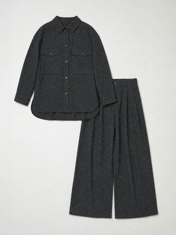 NOMINE - 【2点セット/ONLINE STORE限定】フラップポケット オーバーシャツジャケット × ワイドパンツ セットアップ｜ネップ素材【予約】