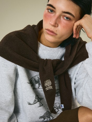 sowhat vintage×Russell Athletic×NOMINE 刺繍ロゴニットスカーフマフラー｜フードスタイリング対応 ユニセックス