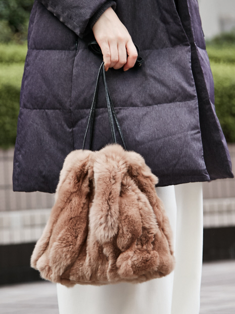 人気のグレー再入荷!レッキスファー巾着バッグ