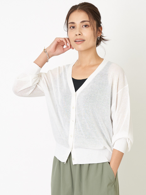 【WEB限定】【手洗い可】リネン混Vネックカーディガン