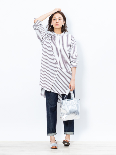 【WEB限定】コットンストライプロングシャツ
