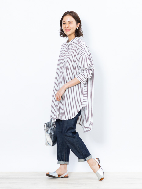 【WEB限定】コットンストライプロングシャツ