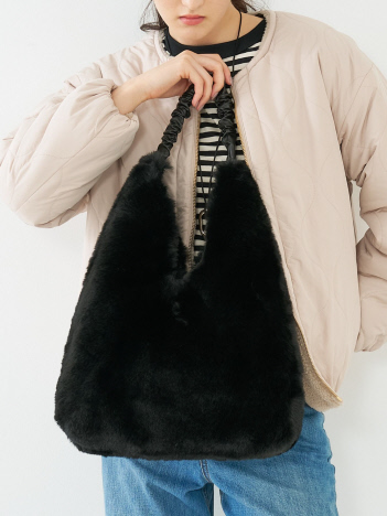 【WEB限定】【CACHELLIE】FUR TOTEBAG　ギャザーハンドルファートートバッグ