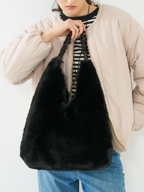 【WEB限定】【CACHELLIE】FUR TOTEBAG　ギャザーハンドルファートートバッグ