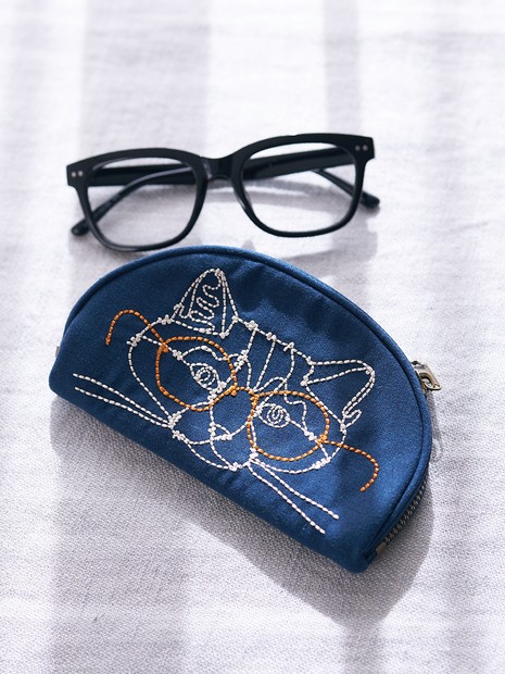 ＋HAyU fabric】 メガネケース 猫刺繍ポーチ｜collex / コレックス