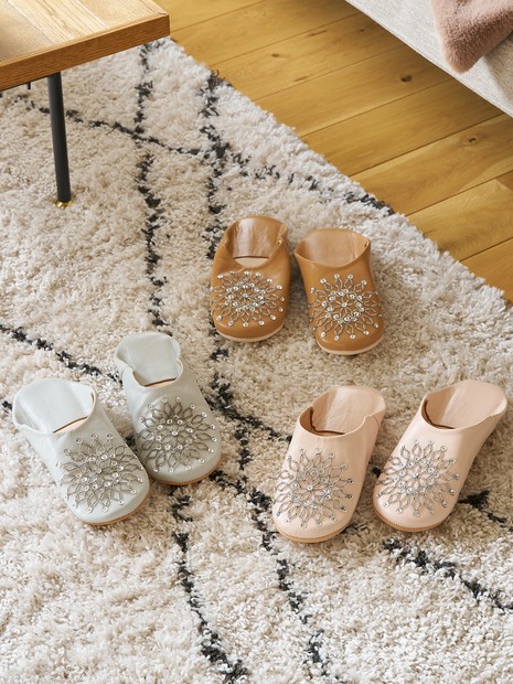 ビーズバブーシュ 羊革 モロッコ製 スリッパ ルームシューズ 室内履き