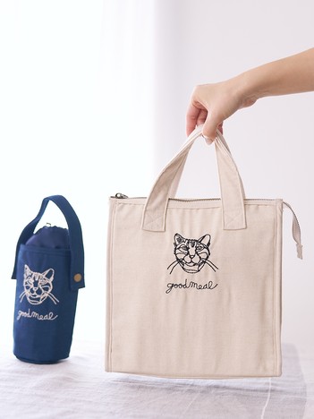 【＋HAyU fabric】猫刺繍 ランチバッグ CAT　保冷・保温 レジャー