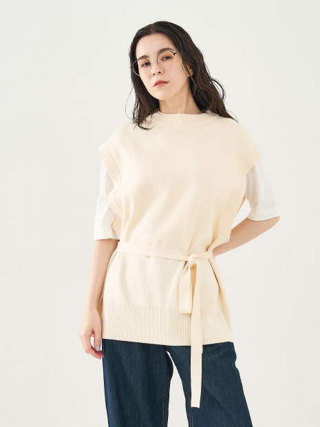 ベルト付バックスリットニットベスト