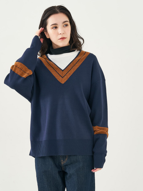 配色ラインVネックニットプルオーバー｜collex / コレックス