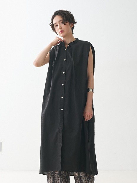 タックショルダーリネンコットンワンピース【予約】｜collex / コレックス