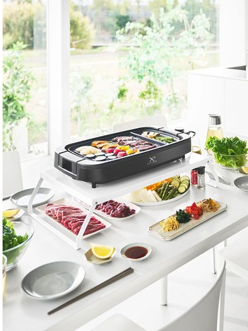 【tower】下が使える電気プレートラック ホットプレート 収納 折り畳