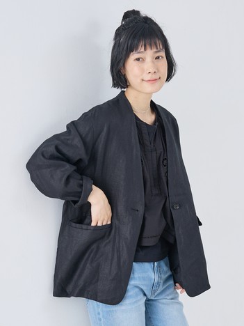 麻ノーカラージャケット