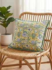 【26SS新色】ブロックプリント キルトクッションカバー 45×45