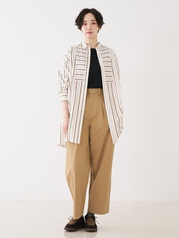バックギャザーストライプブサムロングシャツ