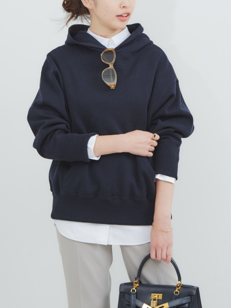【COCUCA】スウェットライクニットフードプルオーバー