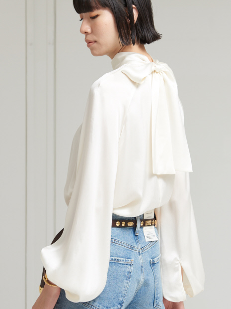 Cygne シーニュ Audrey パワショルボウタイブラウス white シャツ