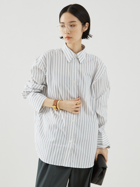 【ROHE】Oversized Striped Shirt／オーバーサイズストライプシャツ