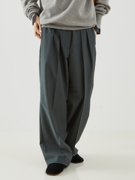 【ROHE】Wide Leg Double Pleated Trousers／ワイドレッグダブルプリーツパンツ